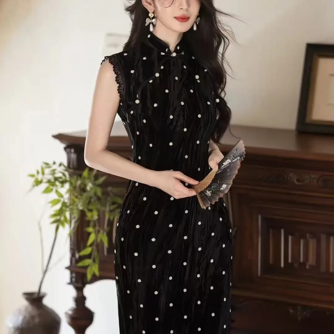 2025初秋新款旗袍新中式国风旗袍简约时尚长款修身气质无袖旗袍