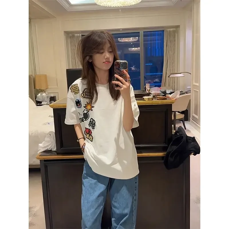 FOCK美式高街趣味印花短袖男生夏季ootd穿搭潮牌T恤情侣美式短袖