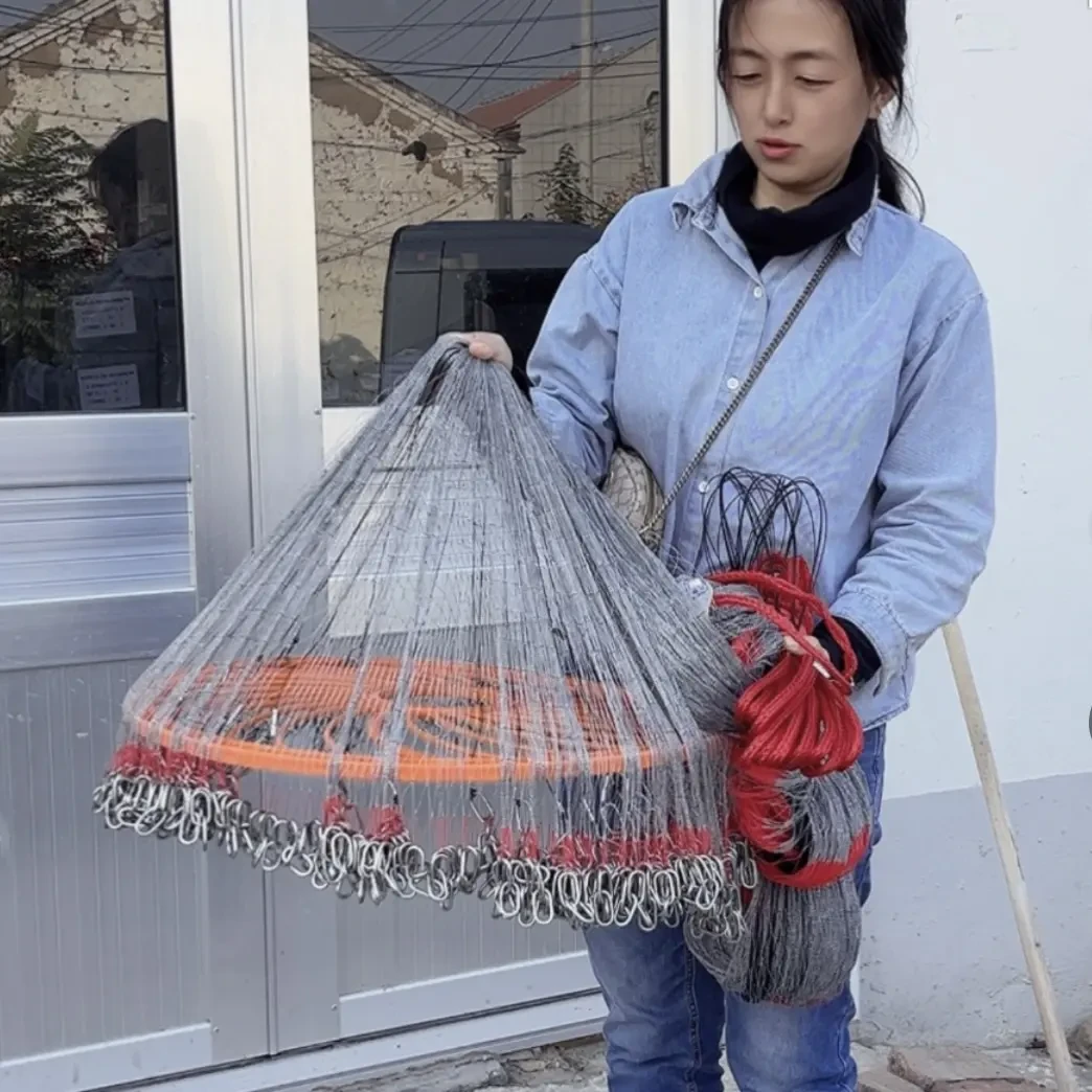 大飞盘式手抛网自动捕鱼网结实耐用易抛撒捕鱼纯手工撒网大力马线
