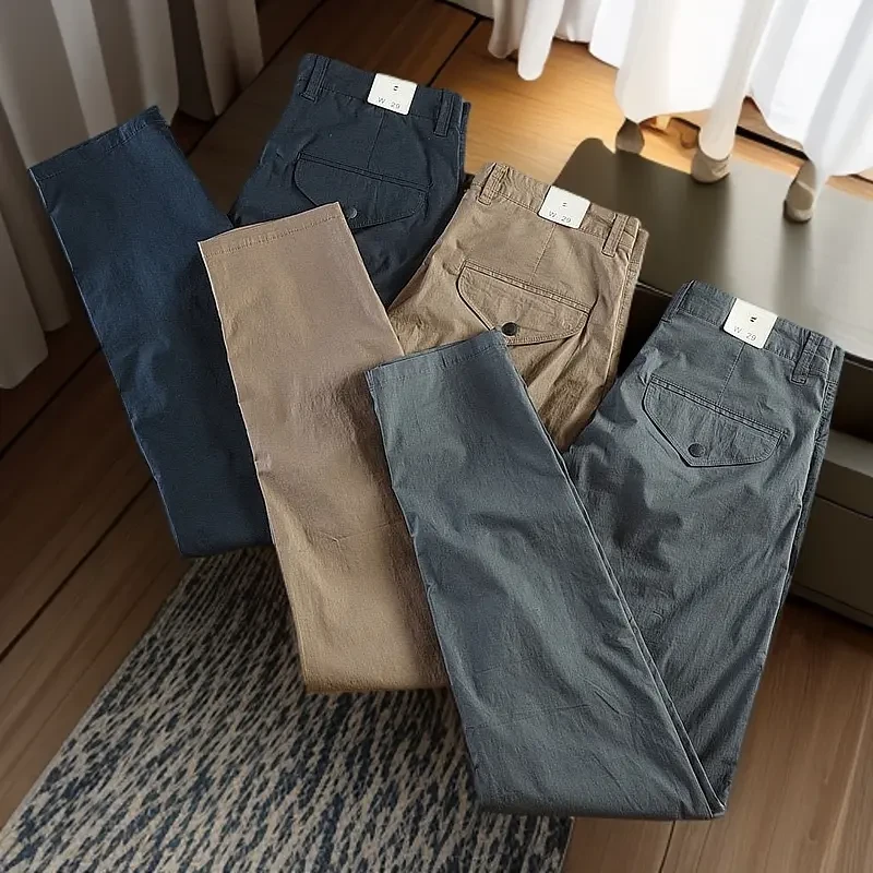 纯棉休闲裤男士夏季薄款简约直筒修身小脚裤子轻盈雅痞萝卜休闲裤