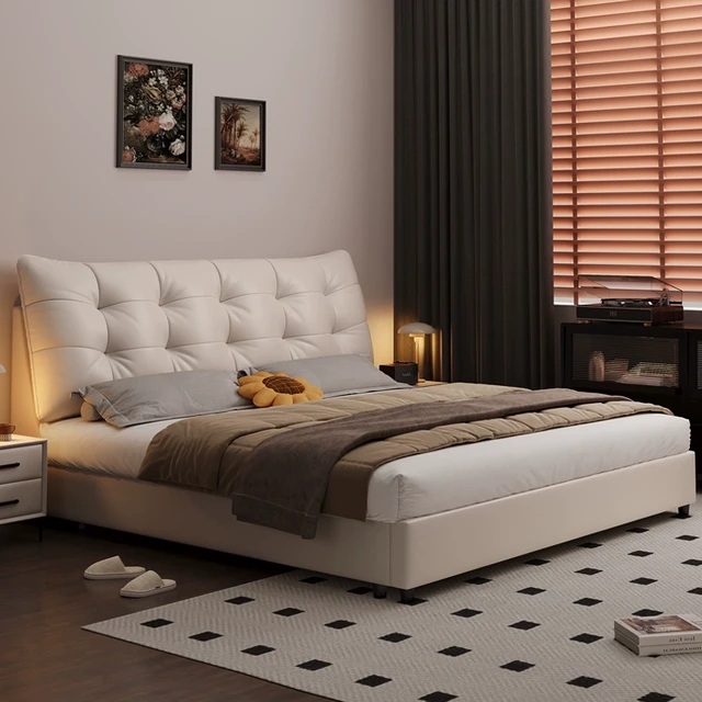 实木床1米5单人床轻奢软包床家用现代简约齐边双人床1米8婚床大床