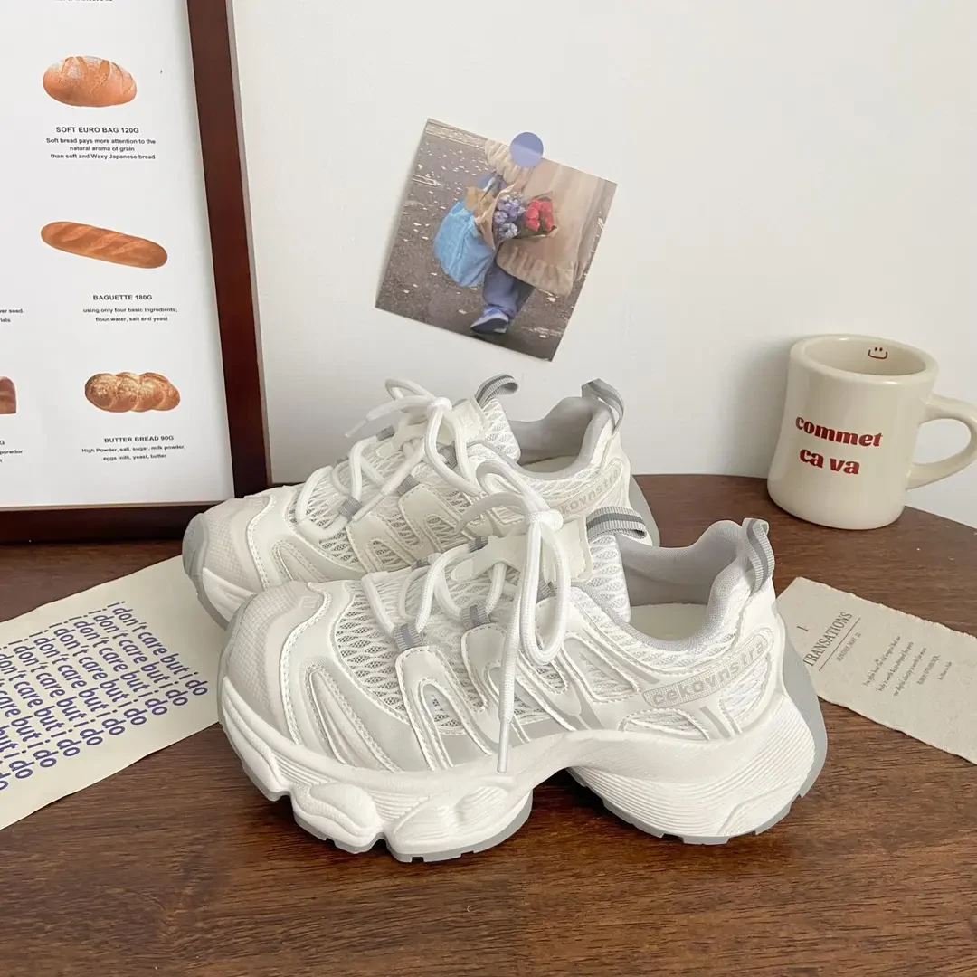 圆头透网运动老爹鞋女丑萌夏季新款chic小众韩版学生厚底小白鞋子