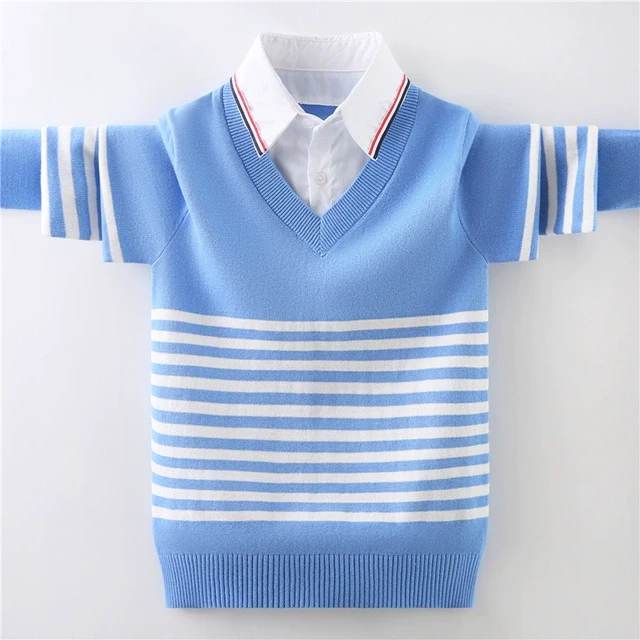 男童毛衣春秋薄款儿童棉针织衫假两件中大童男孩衬衫领打底衫潮