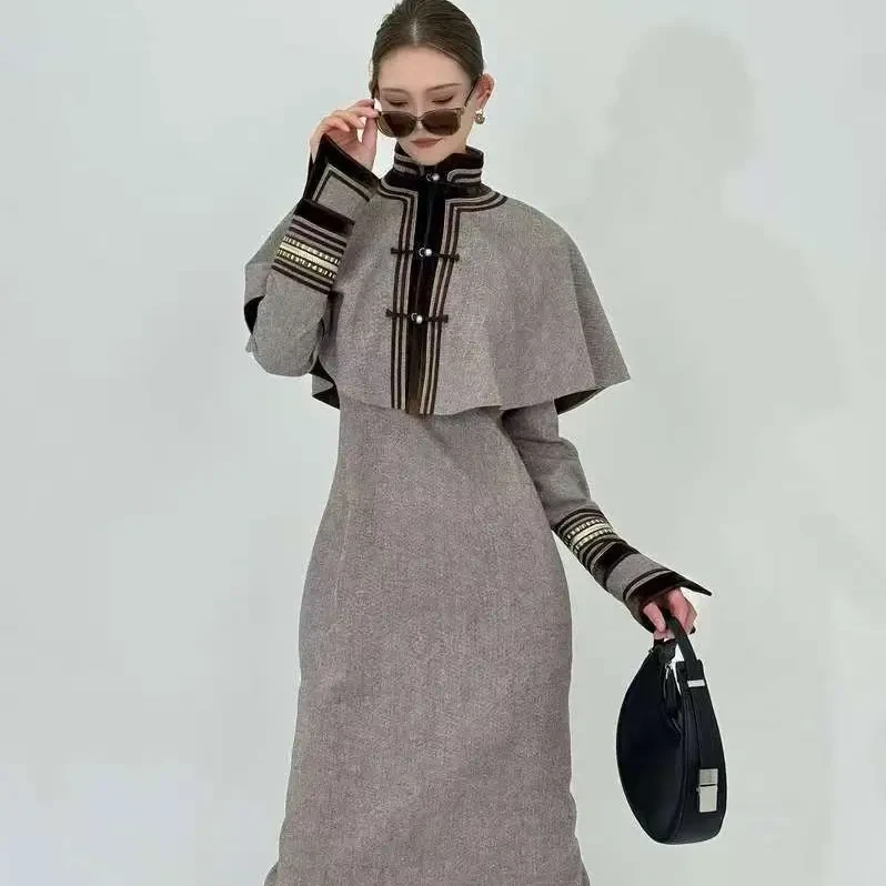 民族风半袖提花女士连衣裙传统风格时尚气质