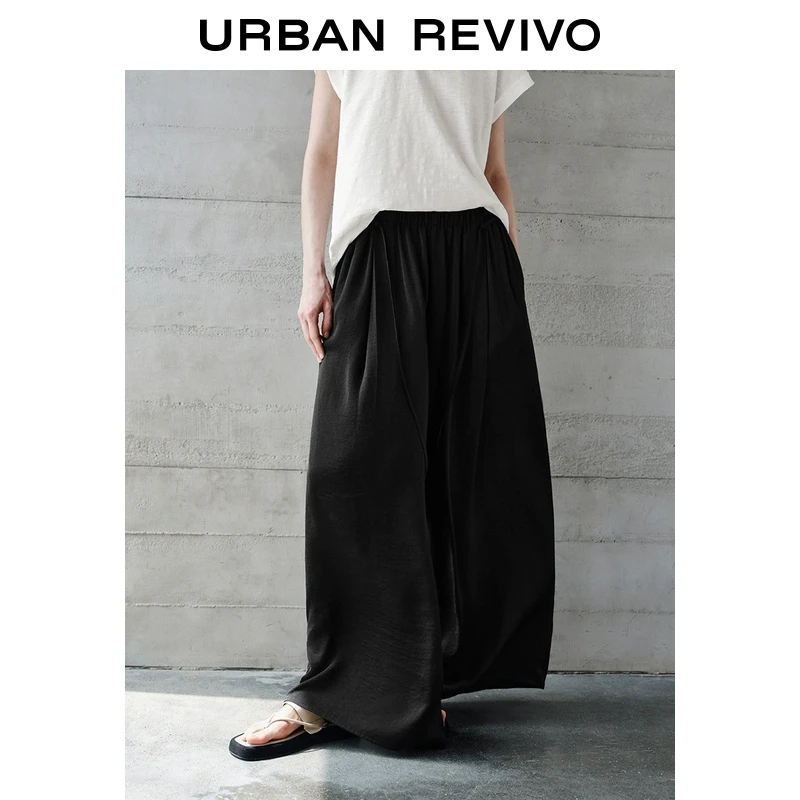 UR2025夏季新款女装松紧腰系带垂感超宽松阔腿裤UWM650026