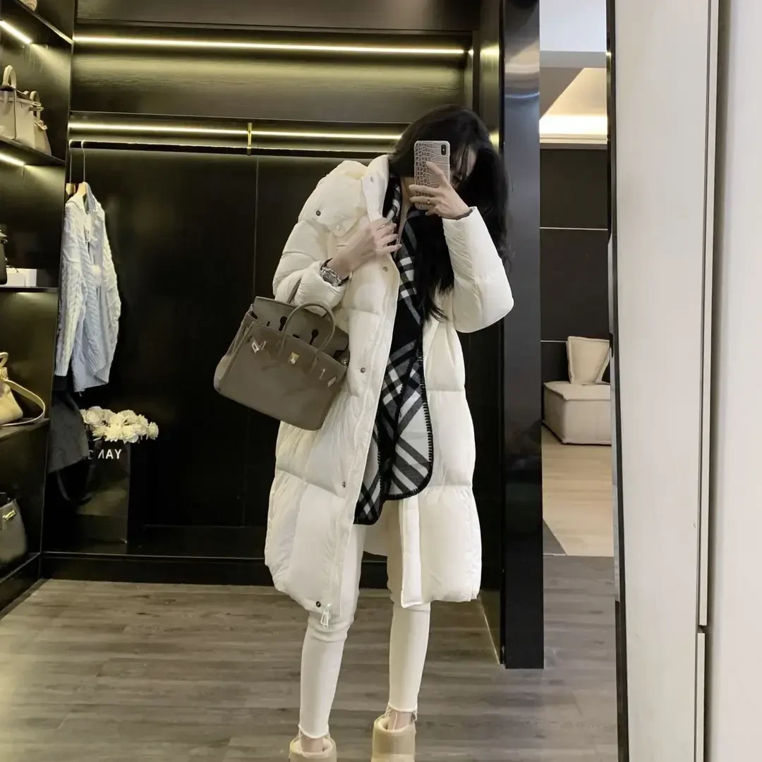 羽绒服女中长款2024新款高端加厚白鸭绒连帽宽松面包服羽绒服女款