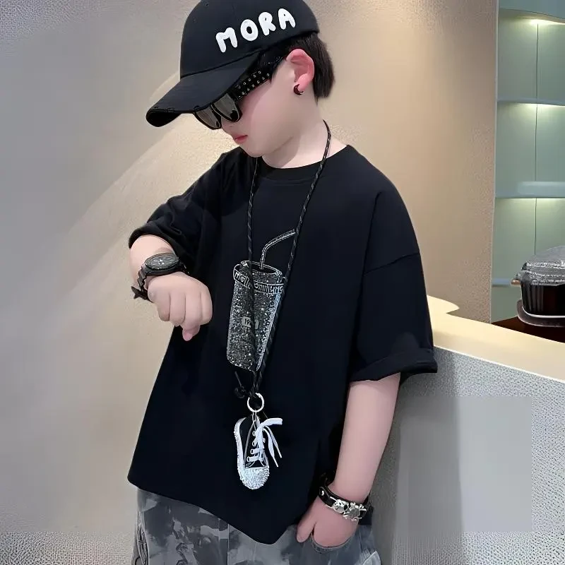 儿童男童夏季中大童T恤纯棉新款短袖夏装潮牌宽松休闲半袖上衣