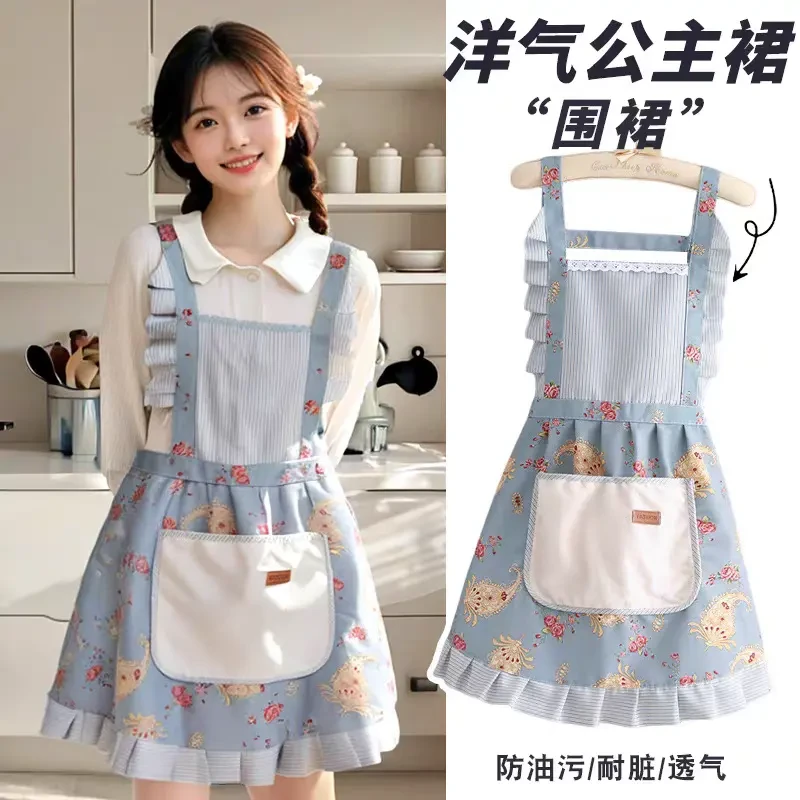 韩版帆布公主裙围裙时尚耐磨做饭厨房家用围腰餐饮上班工作服女g