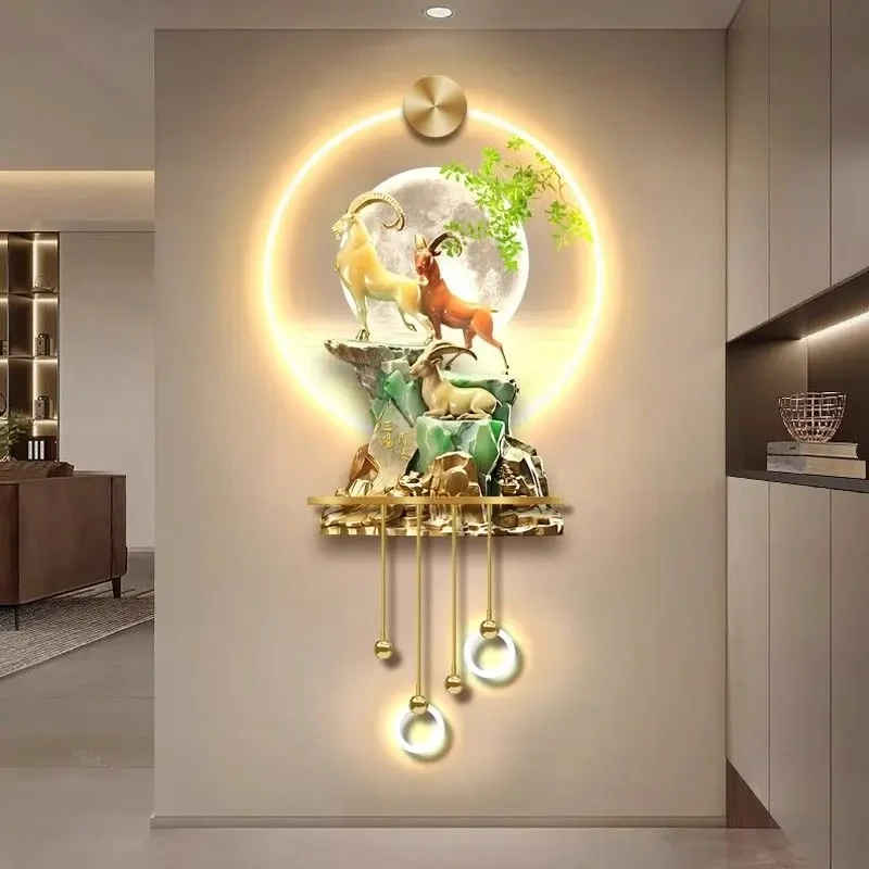 三阳开泰挂画入户玄关装饰画高档大气电视墙过道玄关画壁画挂画