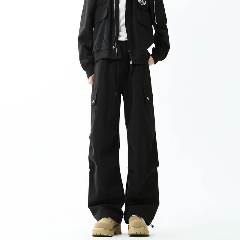 美拉德褶皱工装裤男2025春季新款美式高街痞帅宽松直筒休闲长裤子