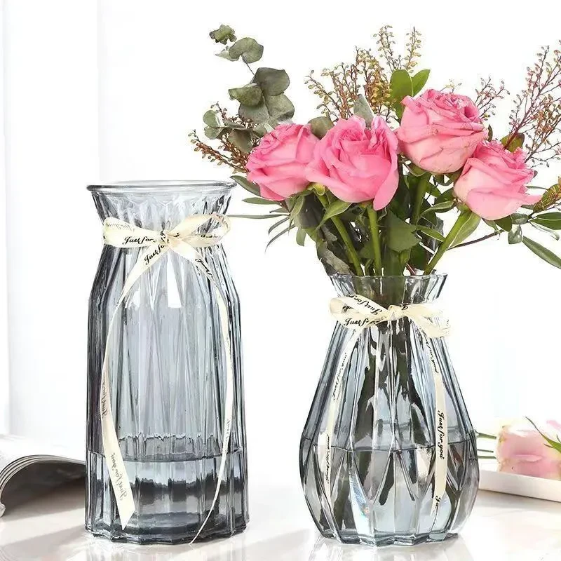 大号欧式简约玻璃花瓶水养透明插花彩色富贵竹干花轻奢高级花瓶gh