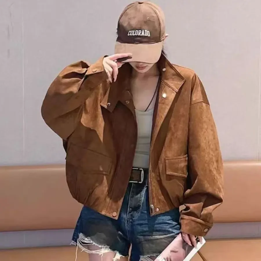 秋季时尚百搭立领短款皮绒外套女