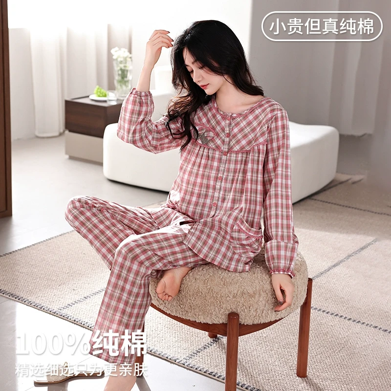 猫人经典睡衣女纯棉2025年新款中老年妈妈春秋款加大码全棉家居服