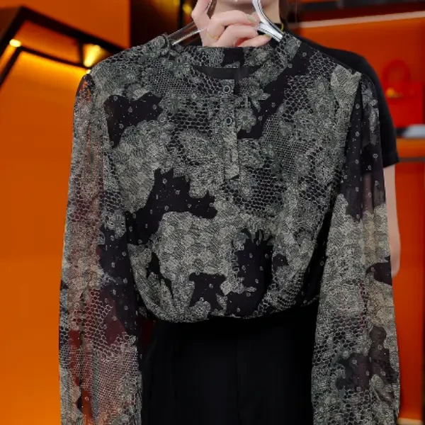 2025新款圆领刺绣小衫套头衬衫长袖时髦上衣打底衫气质时尚网红