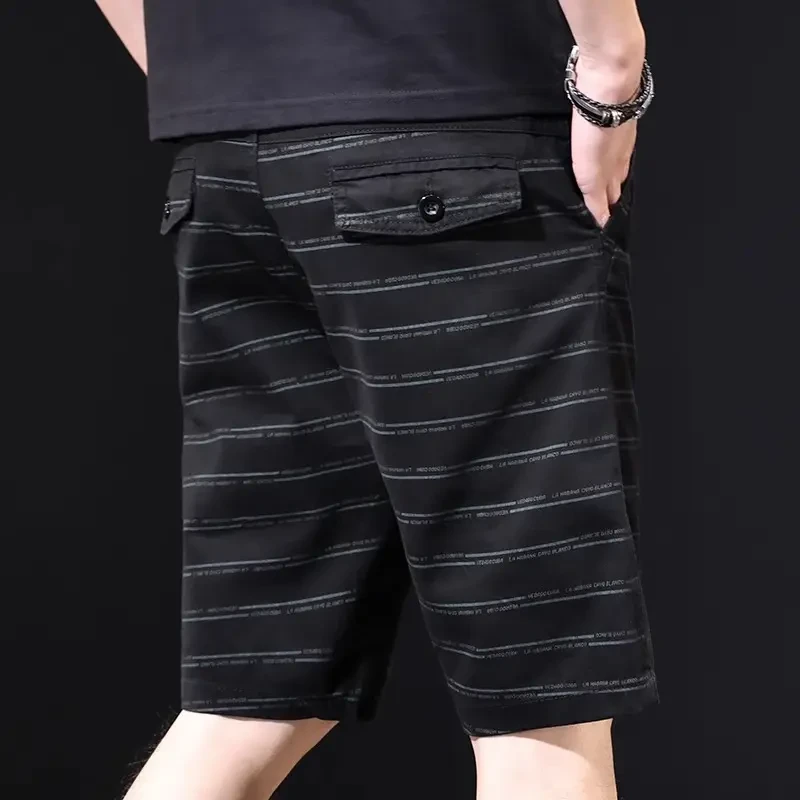 jeep吉普美式高端条纹休闲短裤夏季潮流中裤男士百搭直筒五分裤子