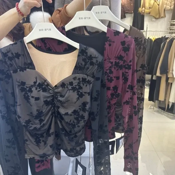 植绒网纱加绒款打底