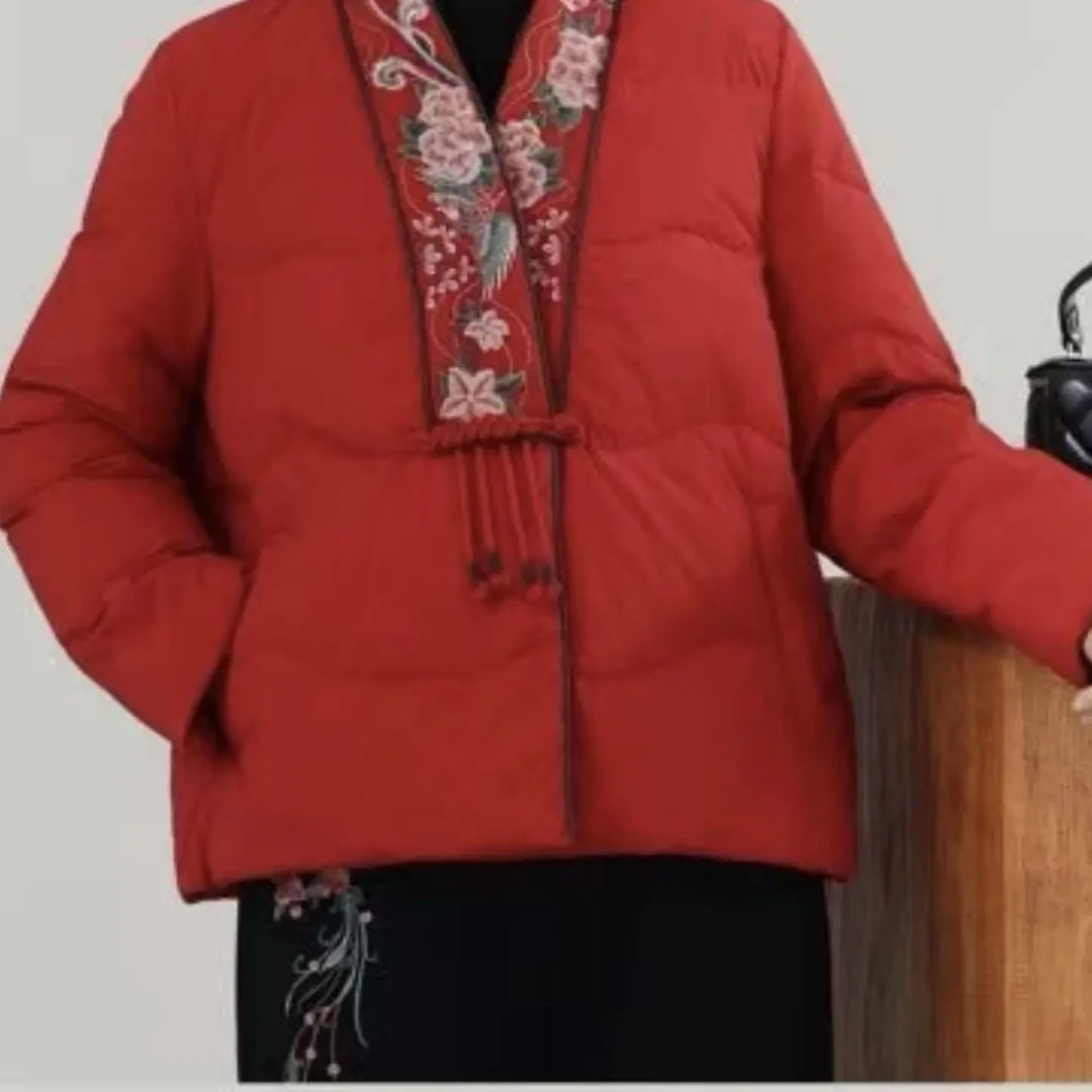 新中式国风短款刺绣羽绒服女冬季保暖外套
