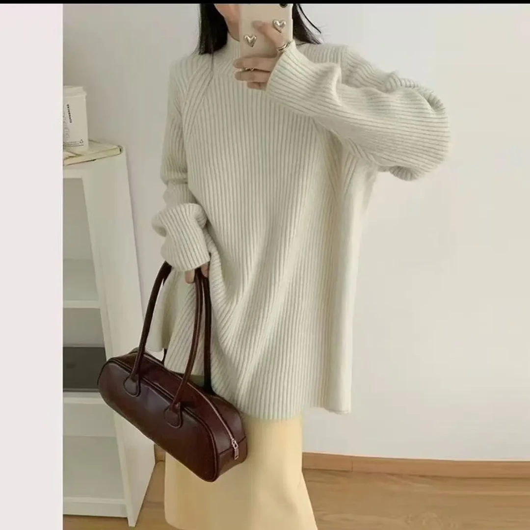 孕妇厚款圆领中长款毛衣打底衫纯色