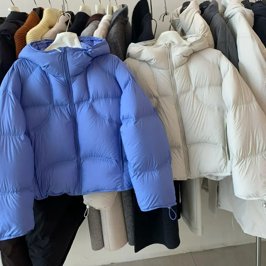 2025新款韩系连帽加厚保暖白鸭绒女冬季泡芙短款面包服外套