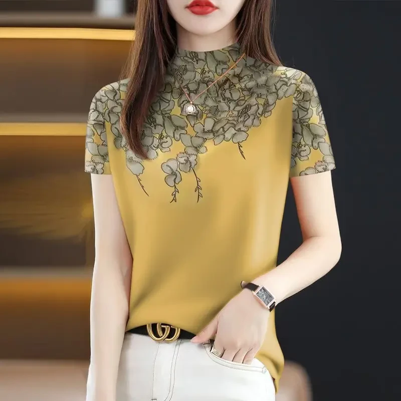 冰丝清仓捡漏~2025专柜剪标女短袖新款百搭印花遮肚T恤女上衣