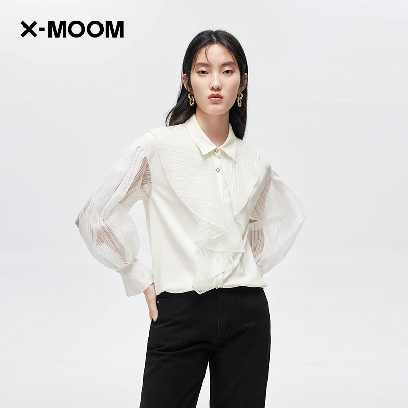 X--MOOM夏季款欧根纱纹理感拼接袖衬衫ZVXCB18442