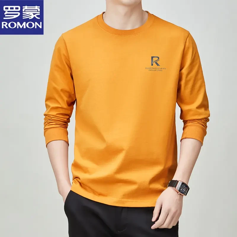 罗蒙春秋季男士长袖T恤新款中年休闲打底衫纯棉时尚帅气圆领卫衣t
