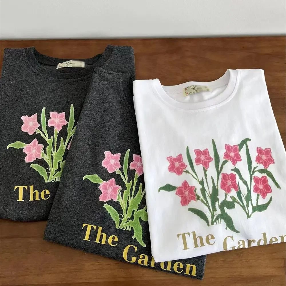 学院风圆领印花字母常规短袖T恤国潮女士打底春夏长袖宽松纯棉