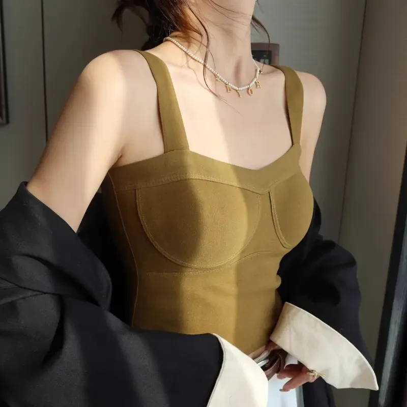 德绒保暖背心女带胸垫一体吊带轻薄内搭2025秋冬新款加厚打底上衣