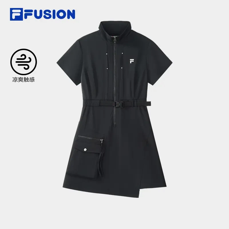 FILA FUSION斐乐潮牌女梭织连衣裙25新休闲凉感工装裙T11W533306F