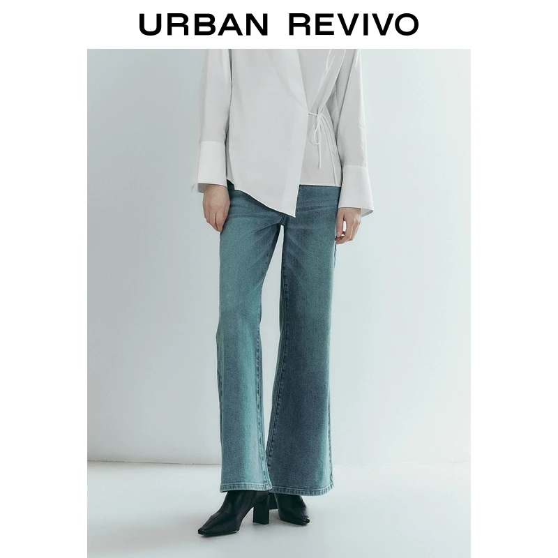 UR2025秋季新款女装时尚百搭显瘦蓝色喇叭牛仔长裤UWG850023