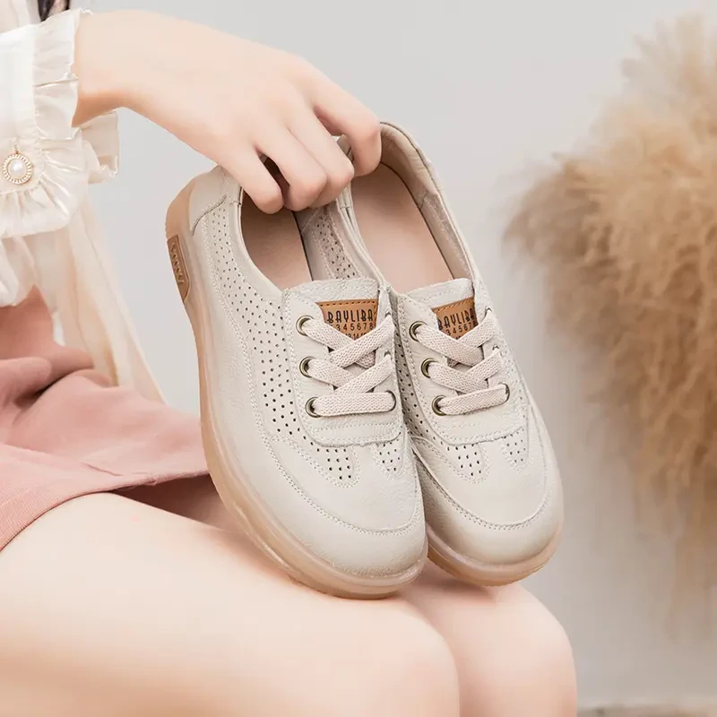 头层牛皮小白鞋女夏季透气休闲板鞋一脚蹬牛筋软底爆款妈妈鞋
