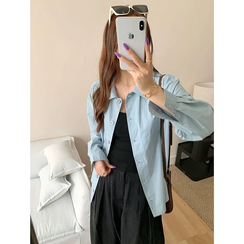 意法春秋棉简约通勤时尚洋气百搭显瘦长袖衬衫女N4036