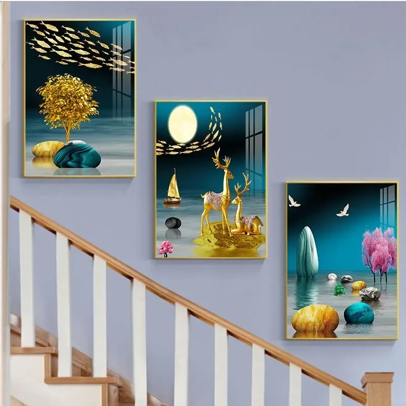 楼梯间装饰画现代简约复式楼道三联挂画客厅玄关走廊过道轻奢墙壁