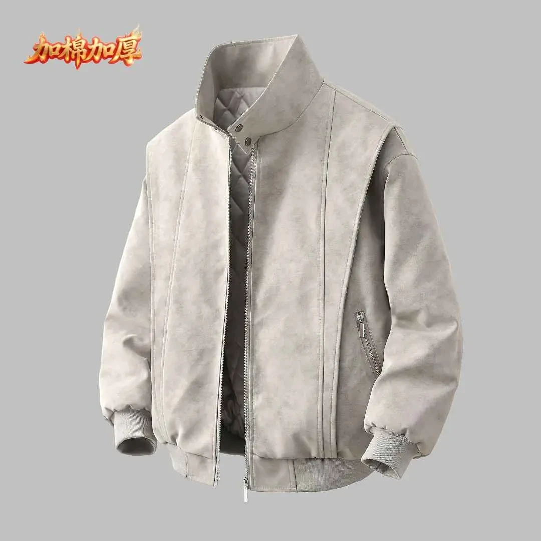 唐唐【加厚款】秋冬新款蛋白软皮棉衣夹克美式外套潮流机车宽松棉服