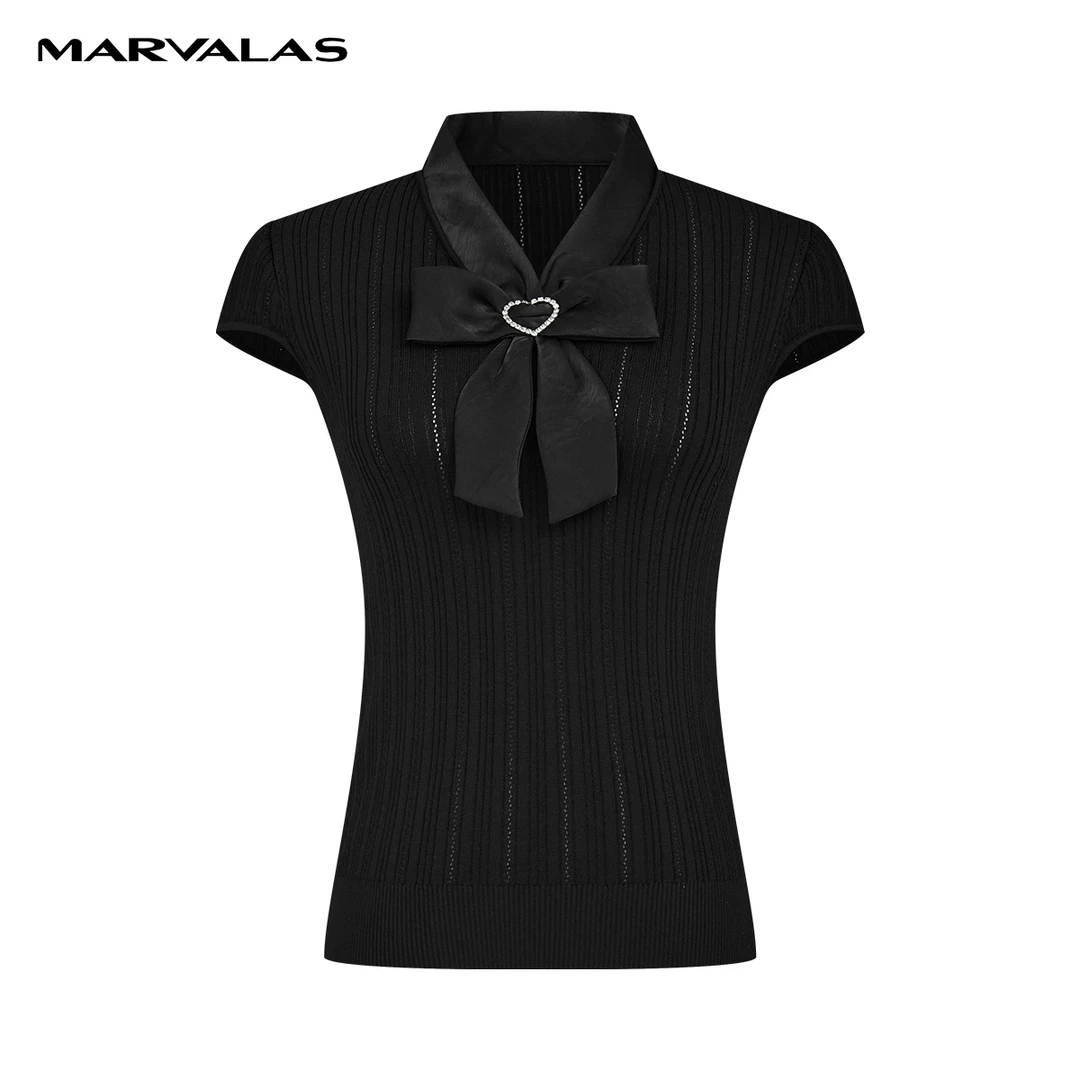 【商场同款】曼德诗冰丝套头衫新款弹力修身短袖针织衫女M733109159