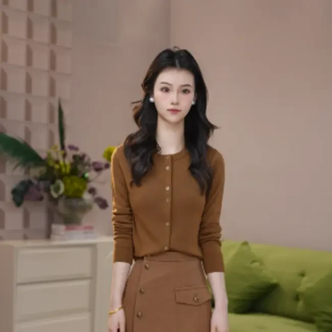 GIRDEAR/哥弟圆领显瘦绵羊毛时尚百搭针织衫14绵羊毛双拉链开衫