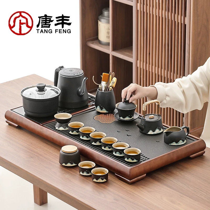 唐丰2025新款茶具套装家用烧水一体磨砂远山陶瓷泡茶具茶台一整套