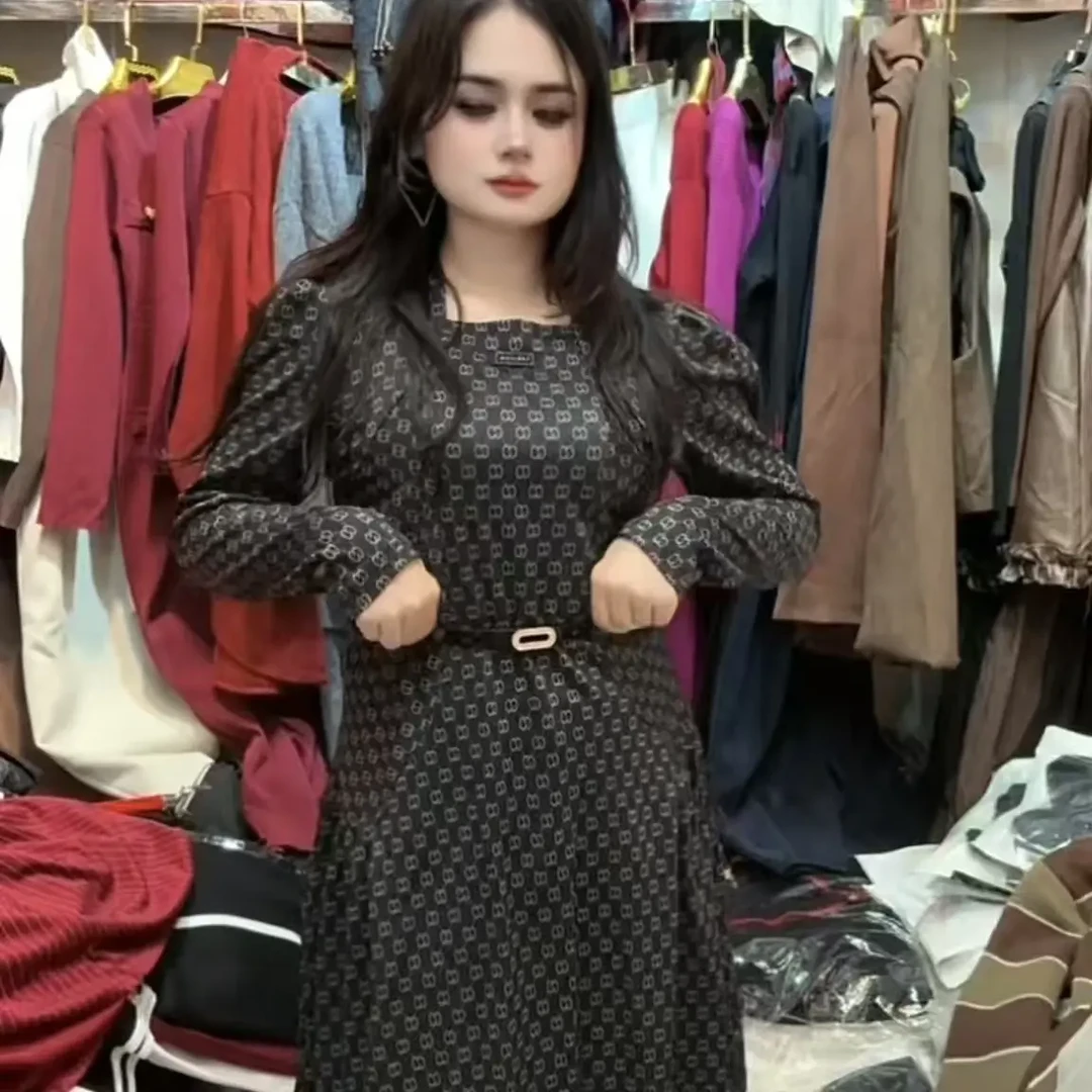 194秋季新款优雅气质波点长袖收腰显瘦连衣裙