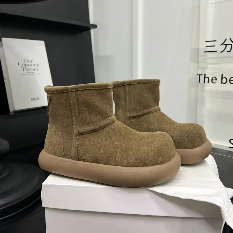 明星同款三角标磨砂皮厚底增高雪地靴女时尚休闲短靴一蹬棉靴潮