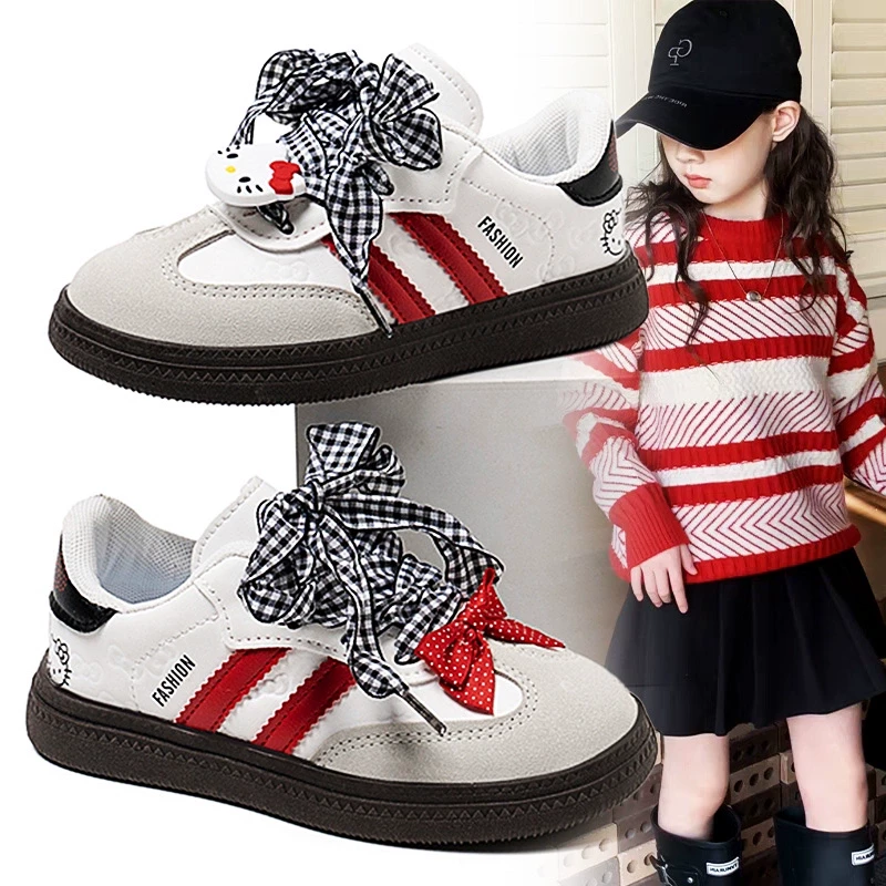 女童鞋子蝴蝶结2025春秋款KT猫运动鞋休闲轻便可爱宝宝百搭德训鞋