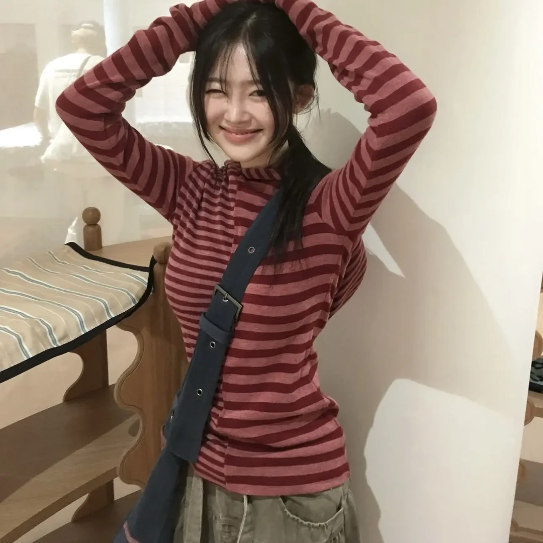 coys宽细条纹拼接撞色不对称连帽长袖女