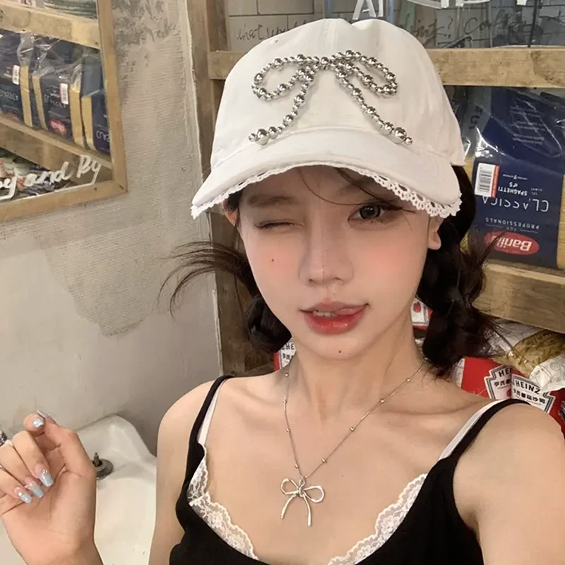 金属bella风~蝴蝶结蕾丝棒球帽子女夏季休闲百搭遮阳鸭舌帽显脸小