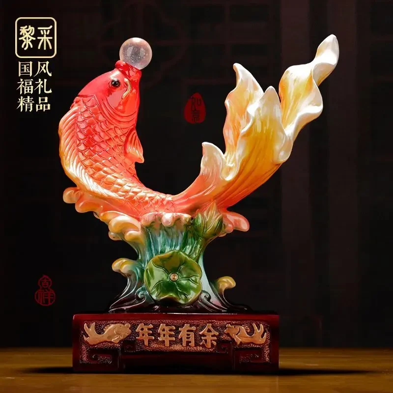 年年有余摆件新中式玄关客厅电视柜酒架高档装饰摆设乔迁-燕