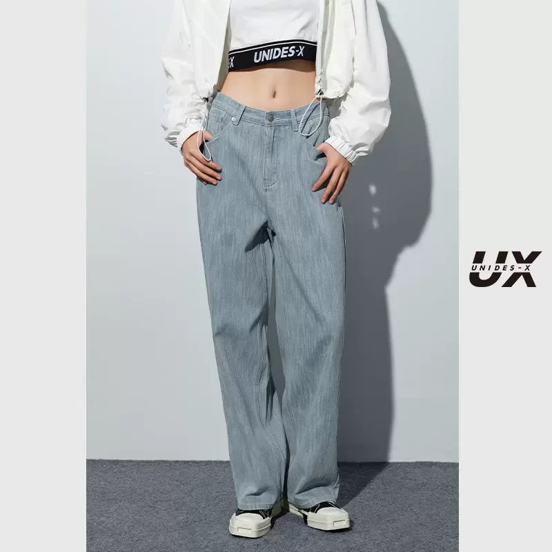 UX2025新款 宽松提花牛仔裤女 时尚通勤休闲长裤 百搭单品