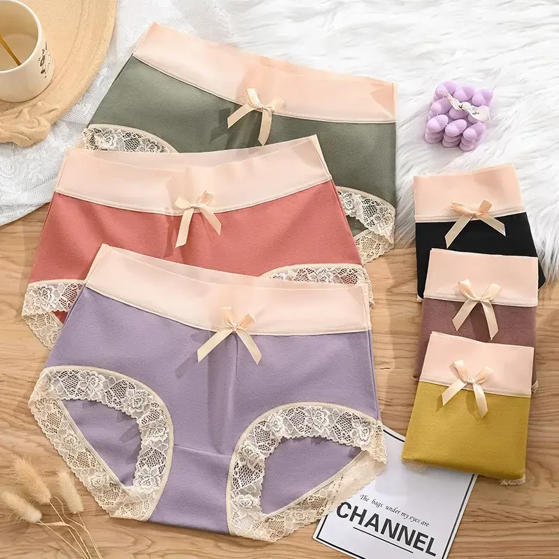 女短裤棉质内裤舒适透气中高腰亲肤女士内裤蕾丝无痕大码三角裤女