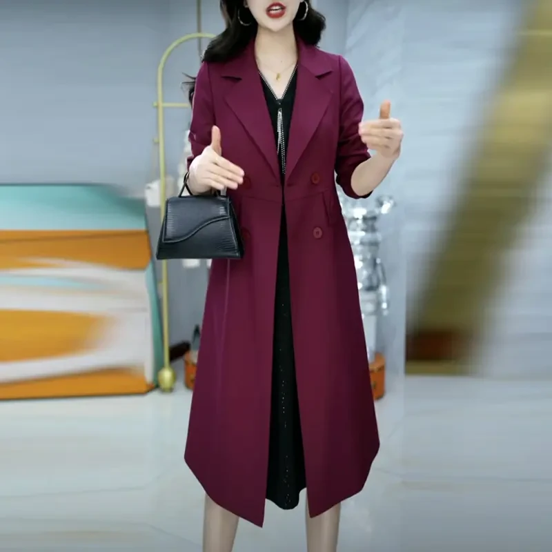 博雅精纺西装领中长款风衣女士2025春季新款韩版时尚修身显瘦外套