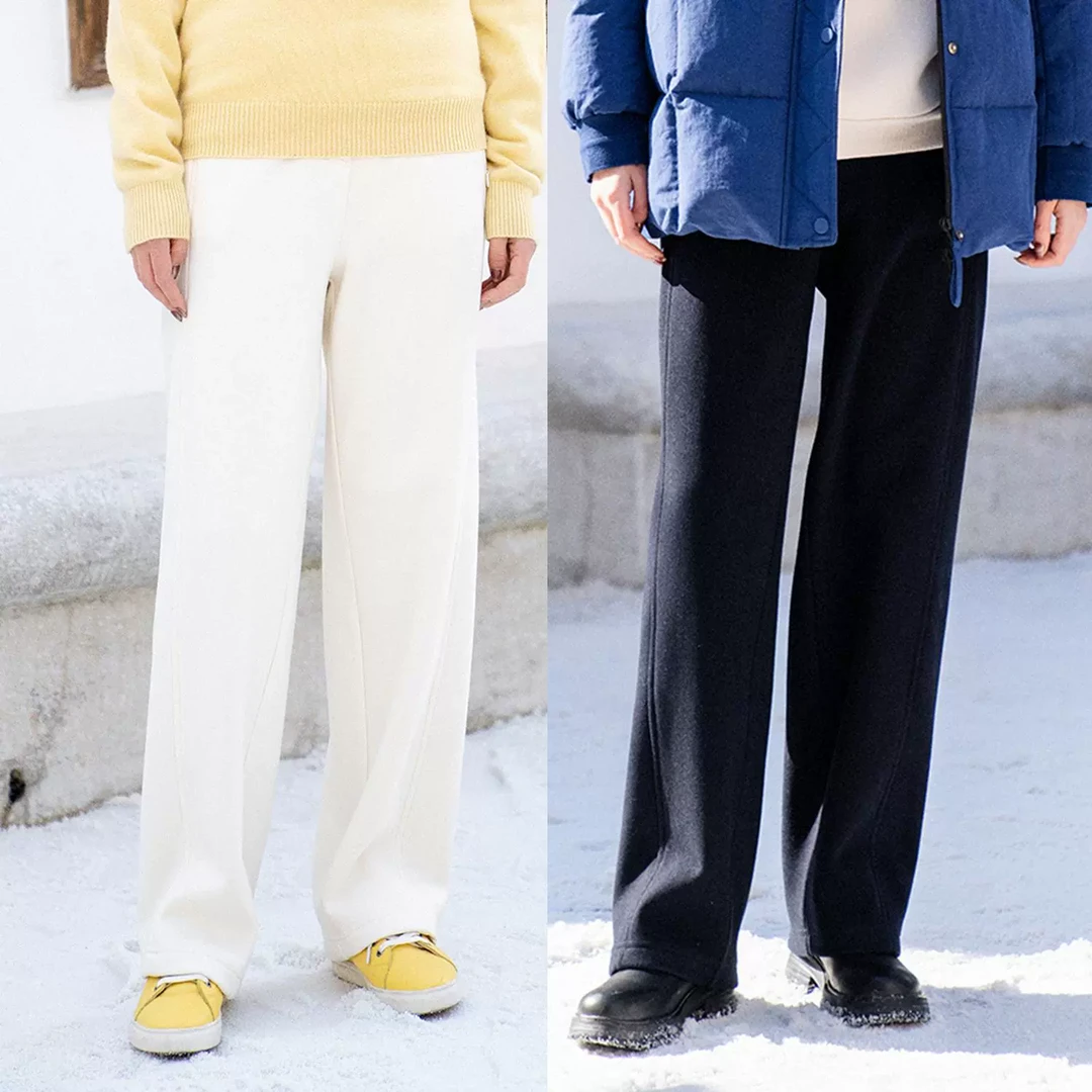 梭家|冬日的云|简约通勤绵羊毛混纺针织云感休闲裤两色百搭直筒裤