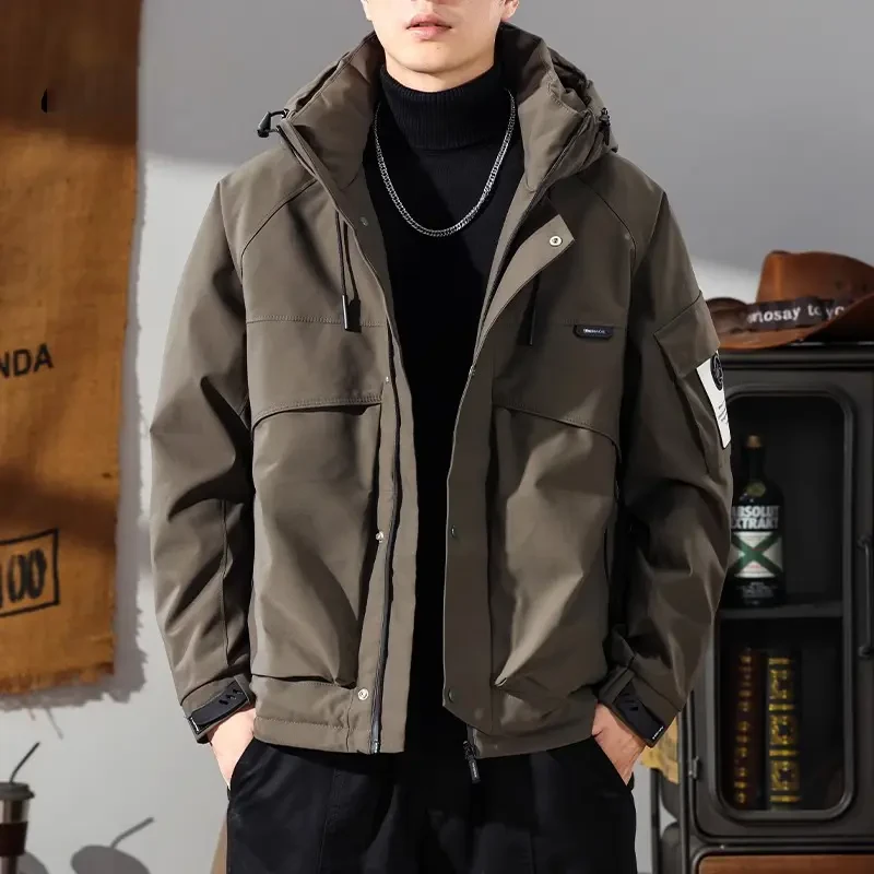 纪步伦秋冬季新款户外工装连帽羽绒服男防寒休闲外套