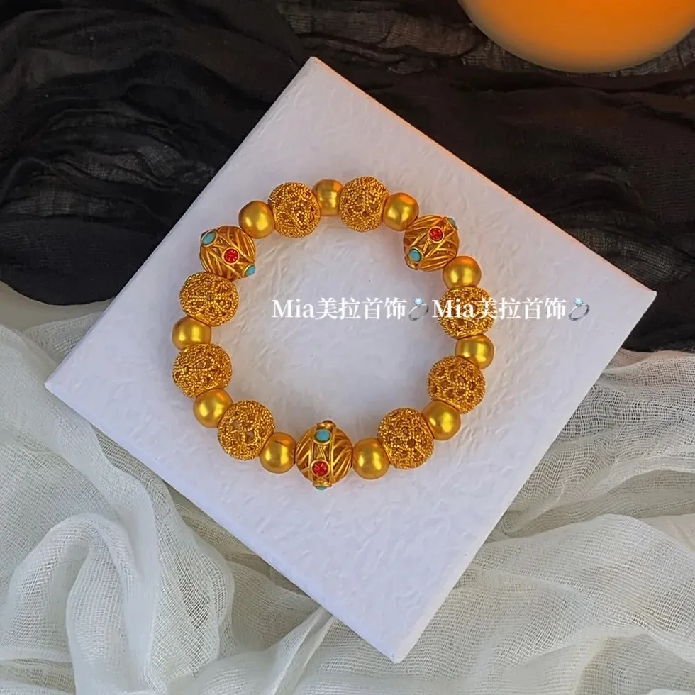 铜合金亚克力手链 民族风原创设计复古宫廷欧美风法式金色