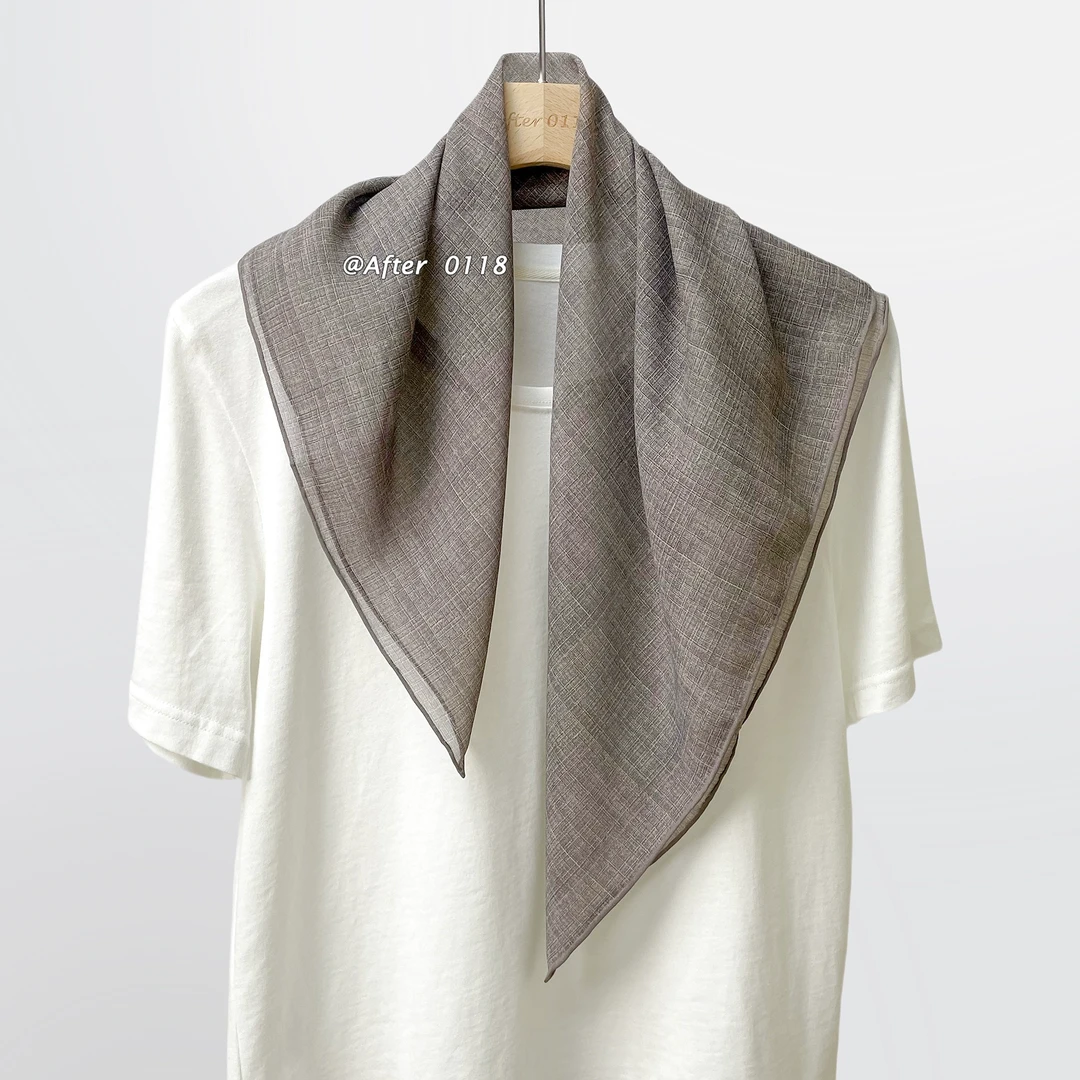 After 过薯莨格纹 特殊工艺手工卷边轻薄丝巾桑蚕丝围巾中方巾女